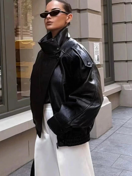 Tina Damenjacke | Faux Leder mit Stehkragen, Lässig 1