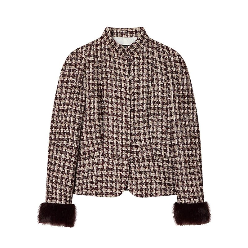 Mira Damenjacke | Elegante Tweed mit Faux Pelz Manschetten 6