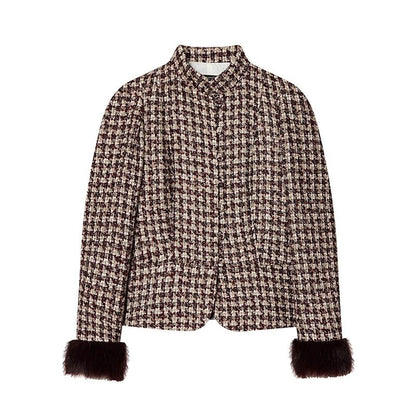 Mira Damenjacke | Elegante Tweed mit Faux Pelz Manschetten 6