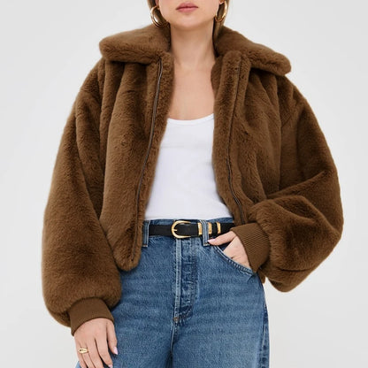 Damen Felljacke mit Reißverschluss – Warm & Elegant