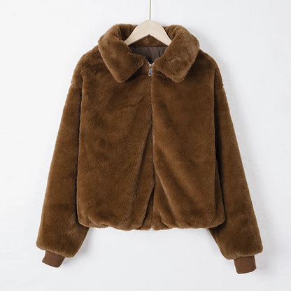 Damen Felljacke mit Reißverschluss – Warm & Elegant