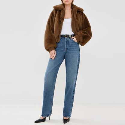 Damen Felljacke mit Reißverschluss – Warm & Elegant