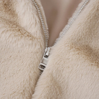 Damen Felljacke mit Reißverschluss – Warm & Elegant